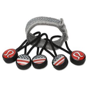 Lululemon America US Flag Hair Ties Zipper Pulls 2010 Olympics Black Red USA x 5